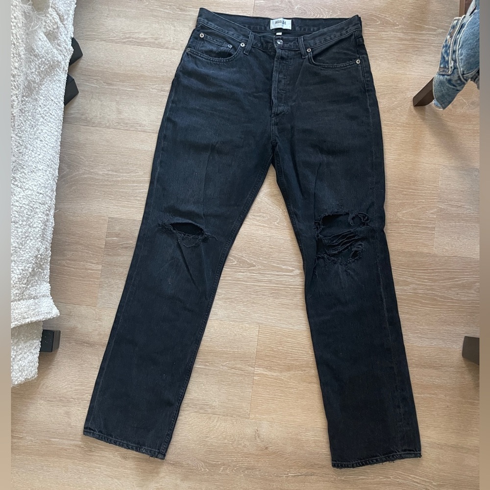 Agolde Black Ripped Knee Jeans